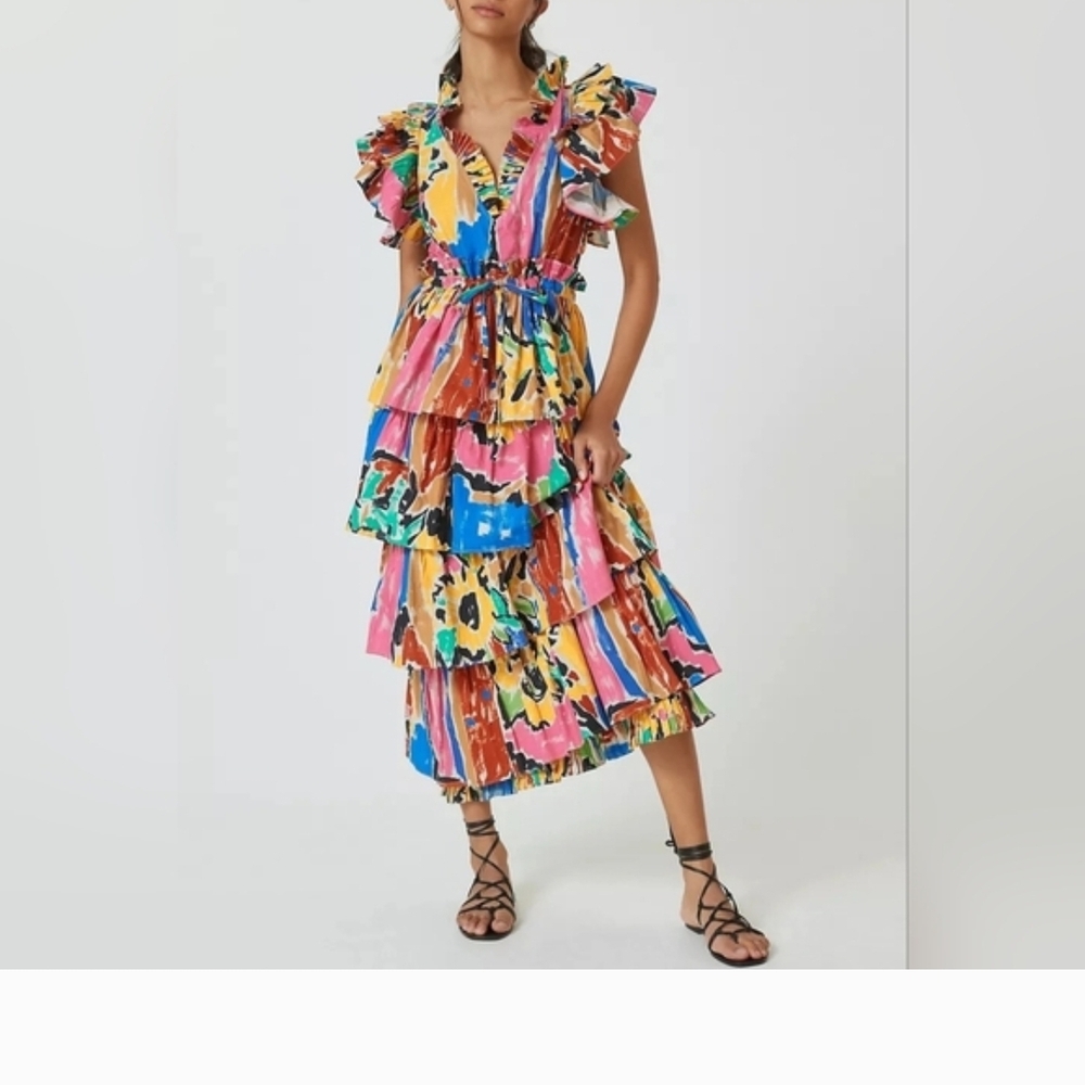 Colorful Ruffle Tiered Midi Dress